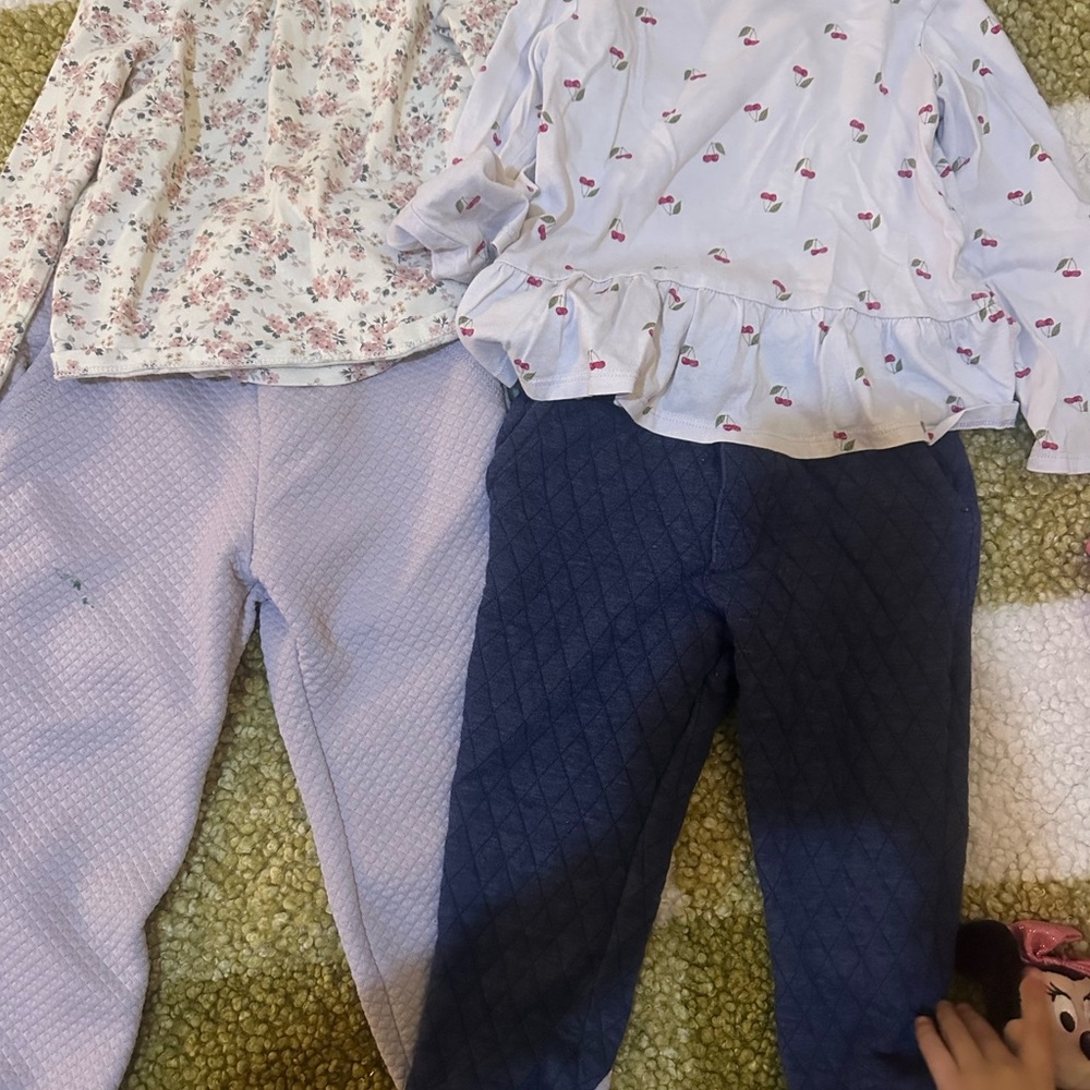 Carter's Quilted Lavender & Navy Leggings with Floral and Cherry Tops